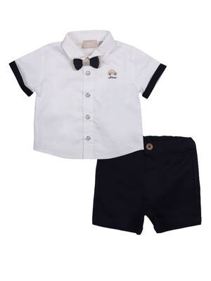 Boys Solid White & Navy Blue Shirt with Short Trouser